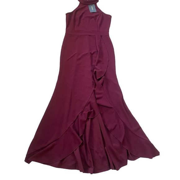 NWT Women Split Sleeveless Slim Fit Ruffle Long Dress Evening Dress - Picture 3 of 9